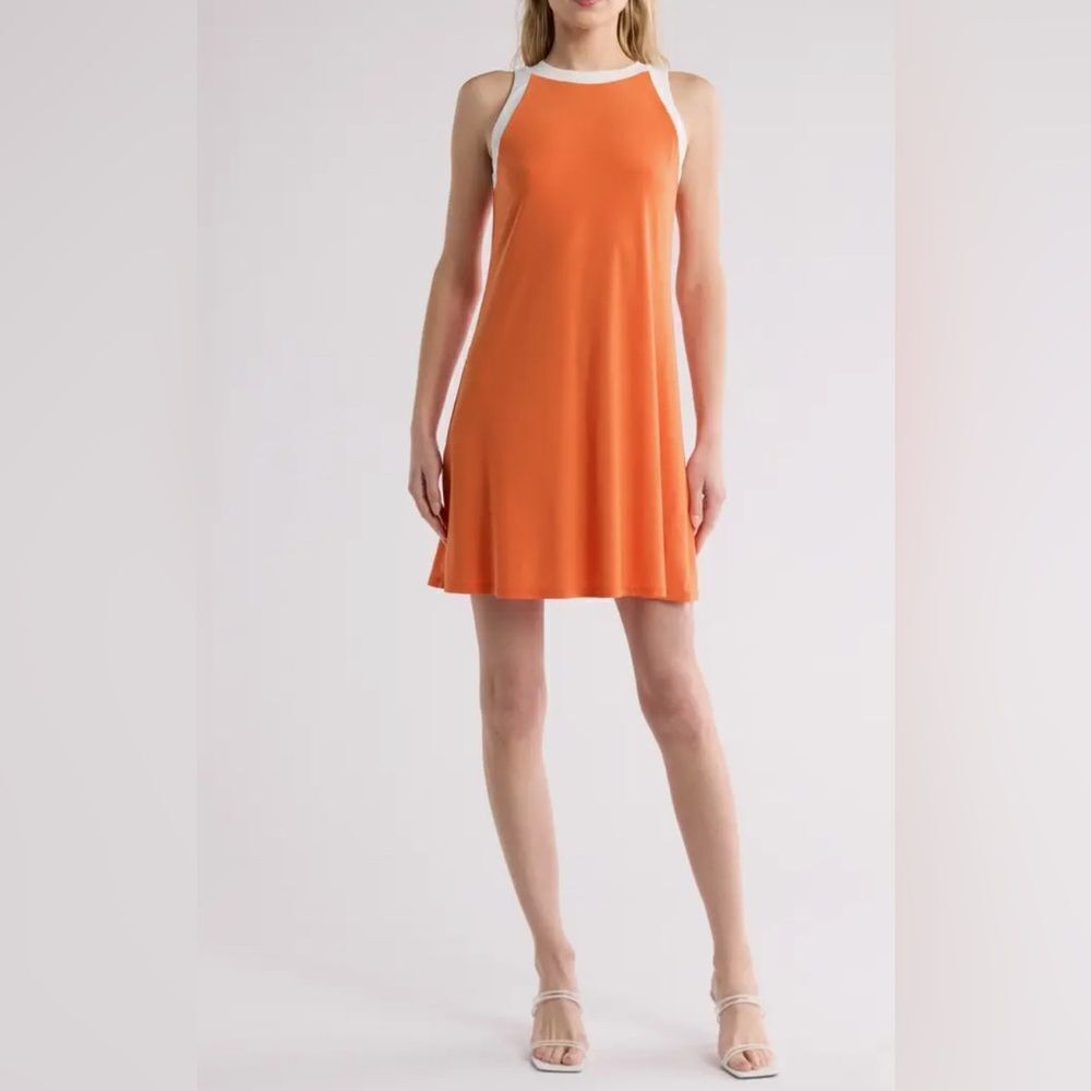Tash and Sophie Contrast Trim Jersey Dress NWT orange tan color Sz XL